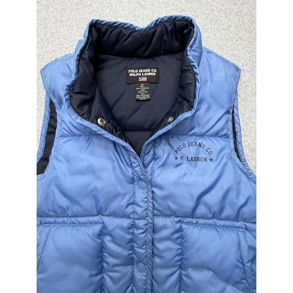 Polo Jeans Co Ralph Lauren Vest‎ Mens Medium Blue Quilted Snap Puffer Outdoor